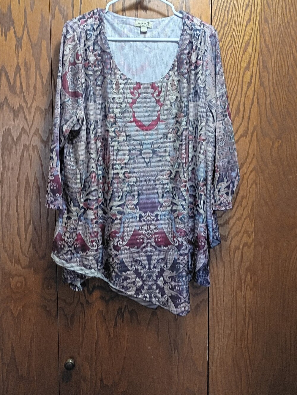 ONE WORLD Purple and Mauve Printed Scoop Neck Tunic